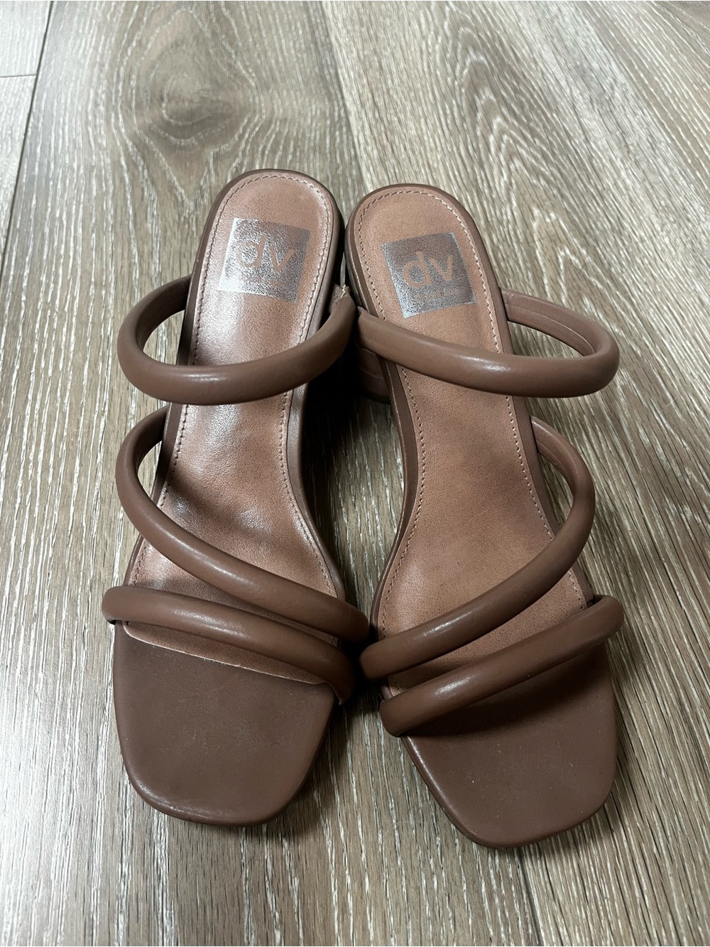 DV by Dolce Vita Brown Triple-Strap Square-Toe Slide Sandals